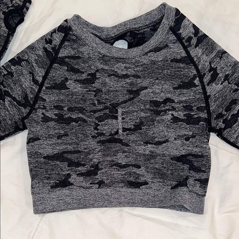 Gray and Black Camo Athletic Crop